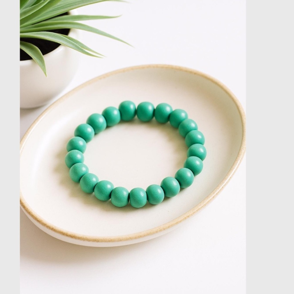 Wood Bead Bracelet bead bracelet chunky‎ bracelet stackable teal green